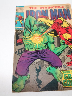 The Invincible Iron Man #9 comic used, classic Hulk battle 1969