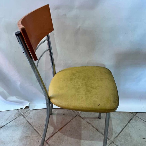 Set of 4 metal chairs with leatherette seats used