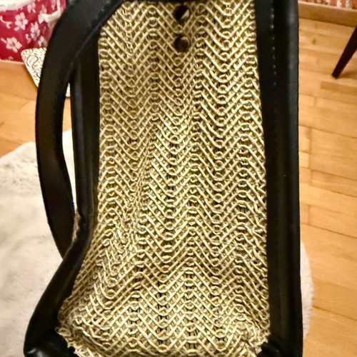 Elena Athanasiou Street 52 woven handbag crossbody like new, natural beige and black
