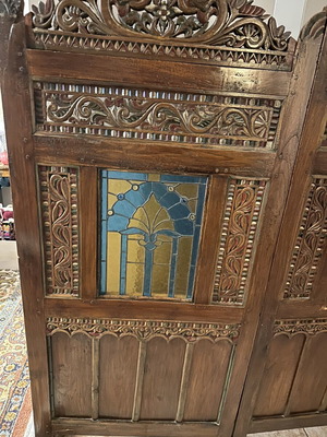 Traditional Wood Carved Screen with Stained Glass like new