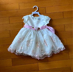 Φόρεμα παιδικό για 1-2 ετών μπεζ με ροζ λουλούδια