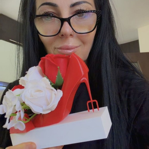 Elegant Red Shoe with Delicate Soap Flowers New