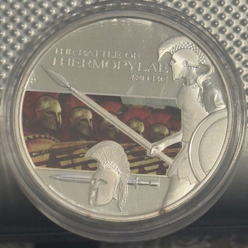 Silver coin 1 ounce 2009 proof Tuvalu Battle of Thermopylae used