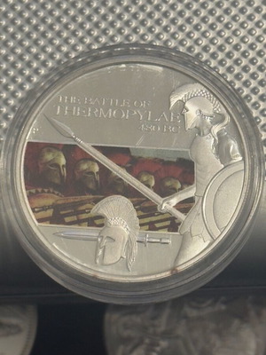 Silver coin 1 ounce 2009 proof Tuvalu Battle of Thermopylae used