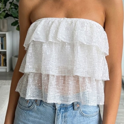 Top with sequins strapless like new, size S