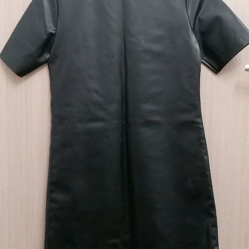 Rose leather dress M with shoulder zippers, black