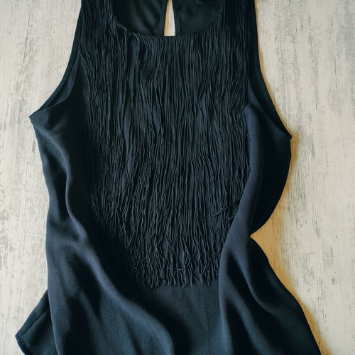 H&M Black Sleeveless Top with Front Fringes like new, XS