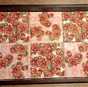 Ξύλινος δίσκος διακοσμητικός με τριαντάφυλλα