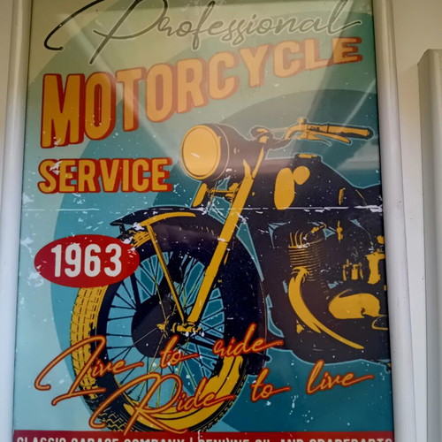 Retro motorcycle posters in IKEA frames, like new, set of 4