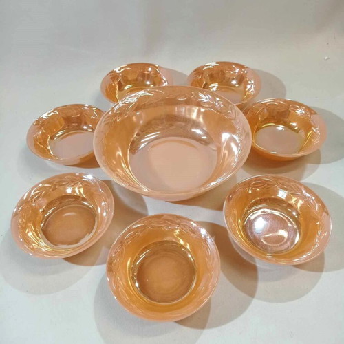Anchor Hocking set of 8 used, Peach Luster, 1960s