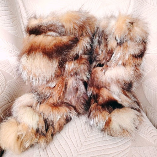 Fox fur boots, handmade, padded and warm, size 38