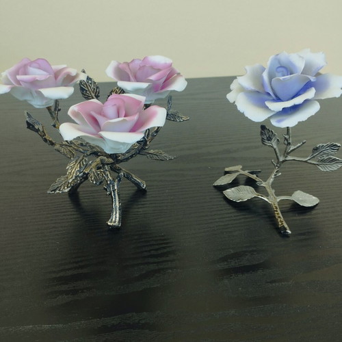 Porcelain decorative roses used, set of 2 pieces