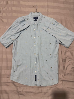 Πουκάμισο Pull & Bear Oxford Large με κεντητές φιγούρες Hula Dancers, σαν καινούργιο