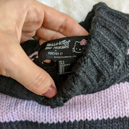 Hello Kitty Sanrio Pullover with Kuromi & My Melody used, striped, size S