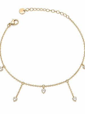 Women's anklet bracelet stainless steel with hearts and rhinestones gold color