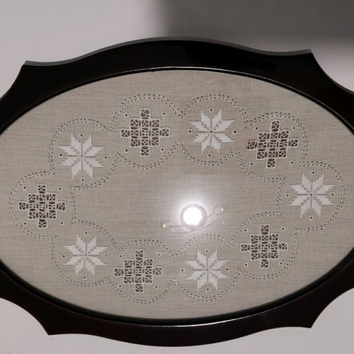 Oval serving tray with Lefkaritiko embroidery insert new 47x29 cm