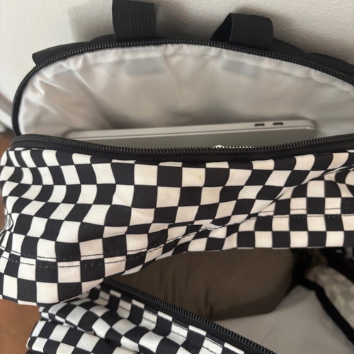 Jansport black and white checkerboard backpack with laptop compartment