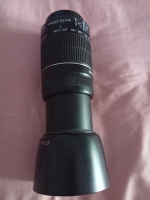 Canon 55-250mm lens with lens hood, like new