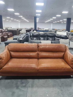 Brown leather sofa three-seater new, calf box leather