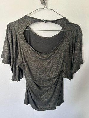 South elegant black party blouse with gold shimmer, 100% viscose, size L/XL