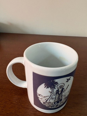 Ceramic mug with embossed religious depiction Saint John the Baptist like new