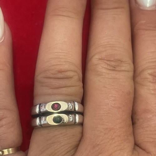 Silver gold 925 585 ring with ruby and emerald used, size 54