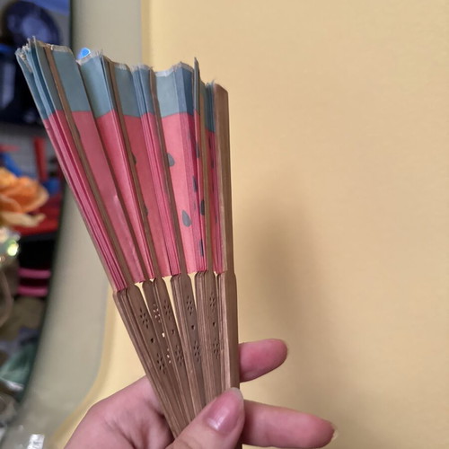 Handmade watermelon folding fan used with wooden frame and fabric
