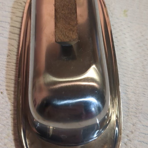 Inox butter dish with wooden handle like new
