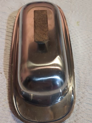 Inox butter dish with wooden handle like new