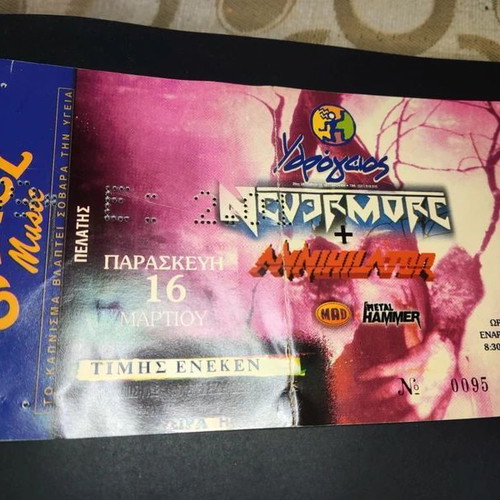 Nevermore / Annihilator ticket Ydrogeios club 2001 used