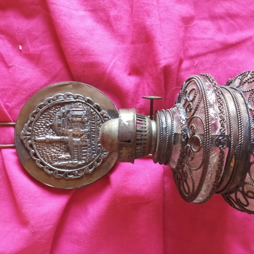 Collectible Ioannina Wall Oil Lamp with Filigree Folk Art