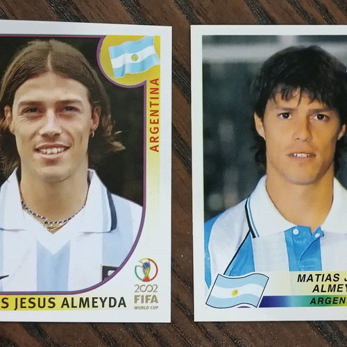 Matias Almeyda collectible stickers used, Panini World Cup 1998 & 2002