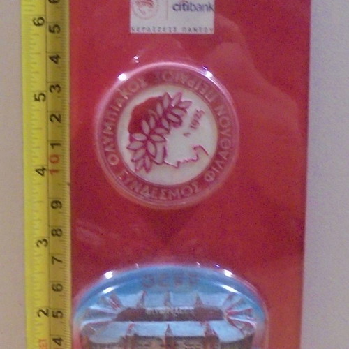 Olympiacos Piraeus fridge magnet set new, emblem and stadium
