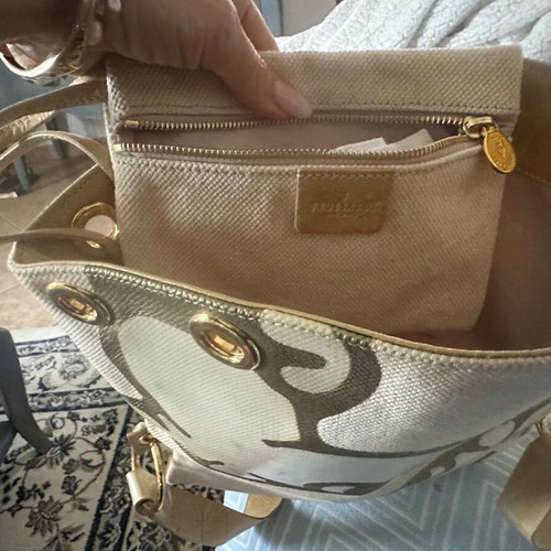 Trussardi cross body bag used beige with gold decorative details