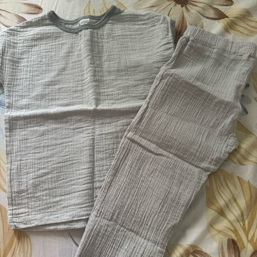 Liebes Von Priebes Unisex Set with Short Sleeve Shirt and Elastic Waist Pants, New, Grey, Size 110/116