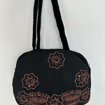 Velvet shoulder bag new, black with embroidery and zipper