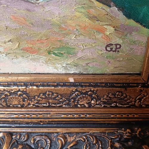 Painting used with traditional village in wooden frame