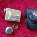 Retro camera used with case and memory card