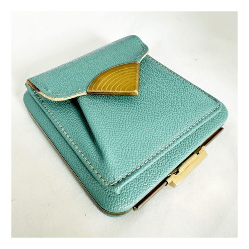Vintage Lin Bren Wallet and Compact Powder 1940s Leather Art Deco used