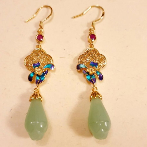 Vintage 80ies silver 925 gold-plated earrings with green stones, like new