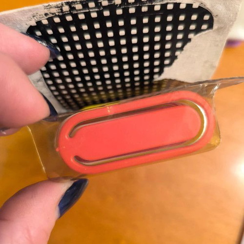 Office supplies new, small paper clips, ruler, ink pad, stencil