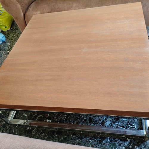 Wooden coffee table with metal base, 127x127 cm