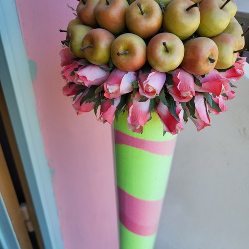 Tall Vases with Artificial Roses and Apples premium centerpieces