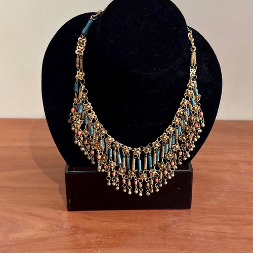 Vintage necklace handmade used, multicolor