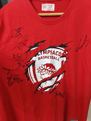 Olympiacos Basketball Shirt with Player Signatures 2022-2023 Season Size XL Like New