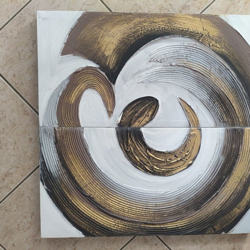 Set of 2 modern embossed abstract paintings like new
