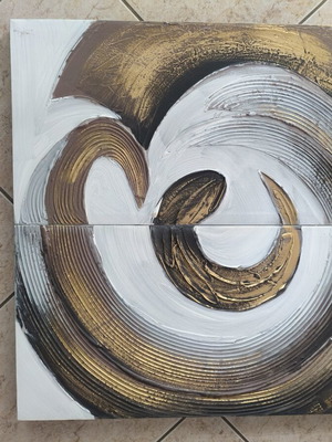 Set of 2 modern embossed abstract paintings like new