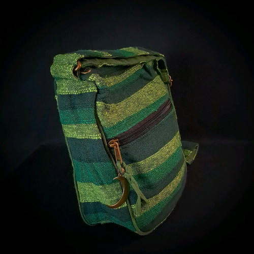 Cotton sling bag green with copper moon charm new