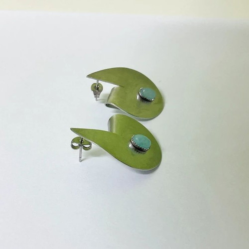 Handmade statement earrings with turquoise stone, aluminum