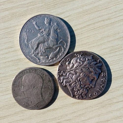 Collectible coins used, set of 3 from Greece